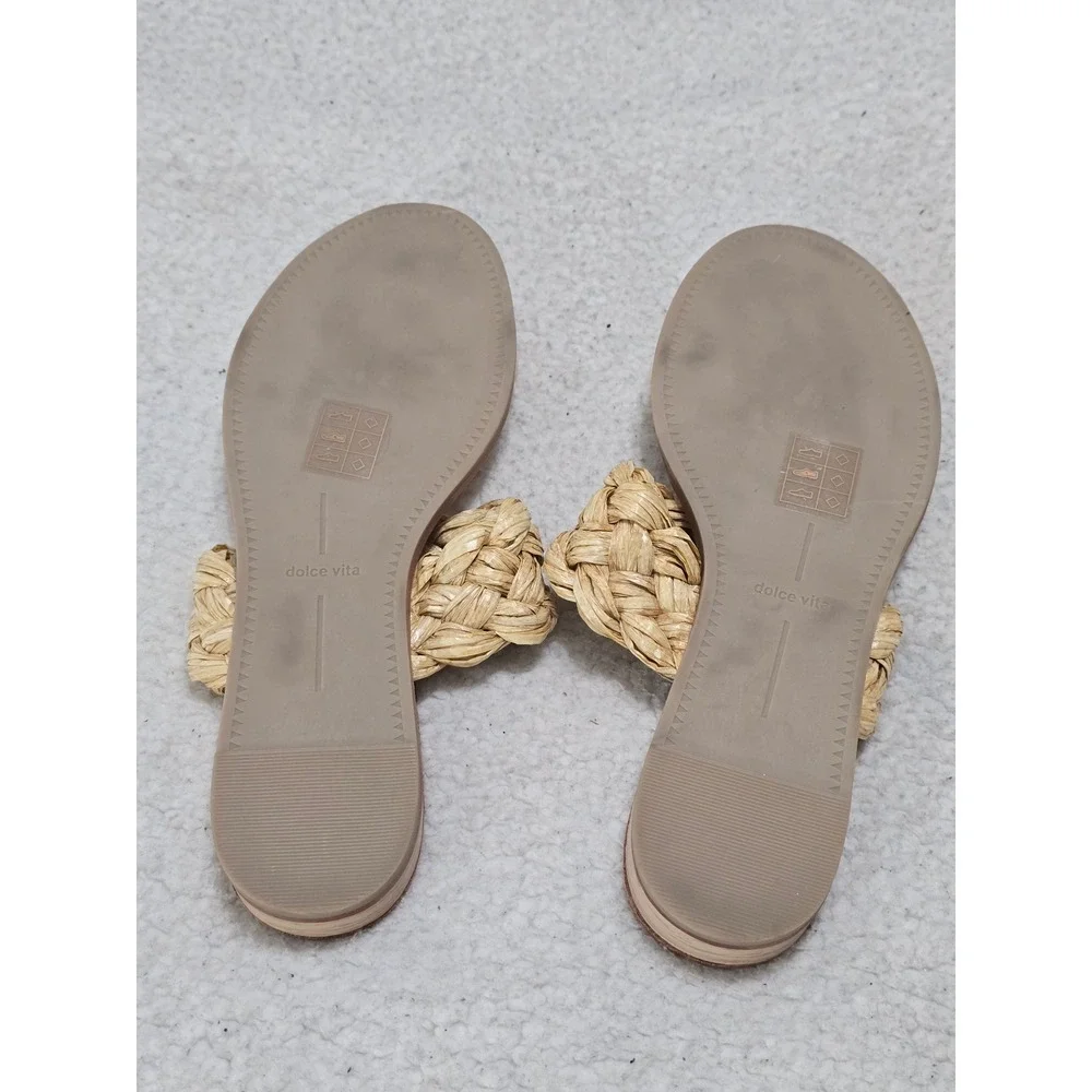 Dolce Vita Womens Sz 8 Braided Raffia Slide Sandals Cream Tan Flat Summer Shoes